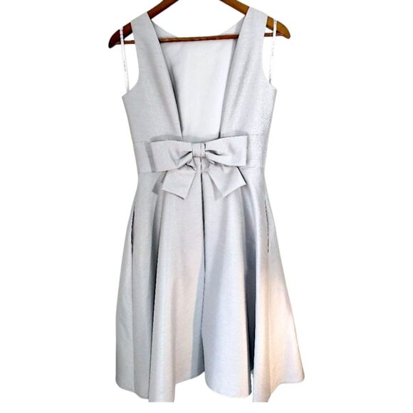 Alfred Sung Dove Gray A-Line Bow Cocktail Dress Sz 8 | Audrey Hepburn Jackie-O - Picture 10 of 11